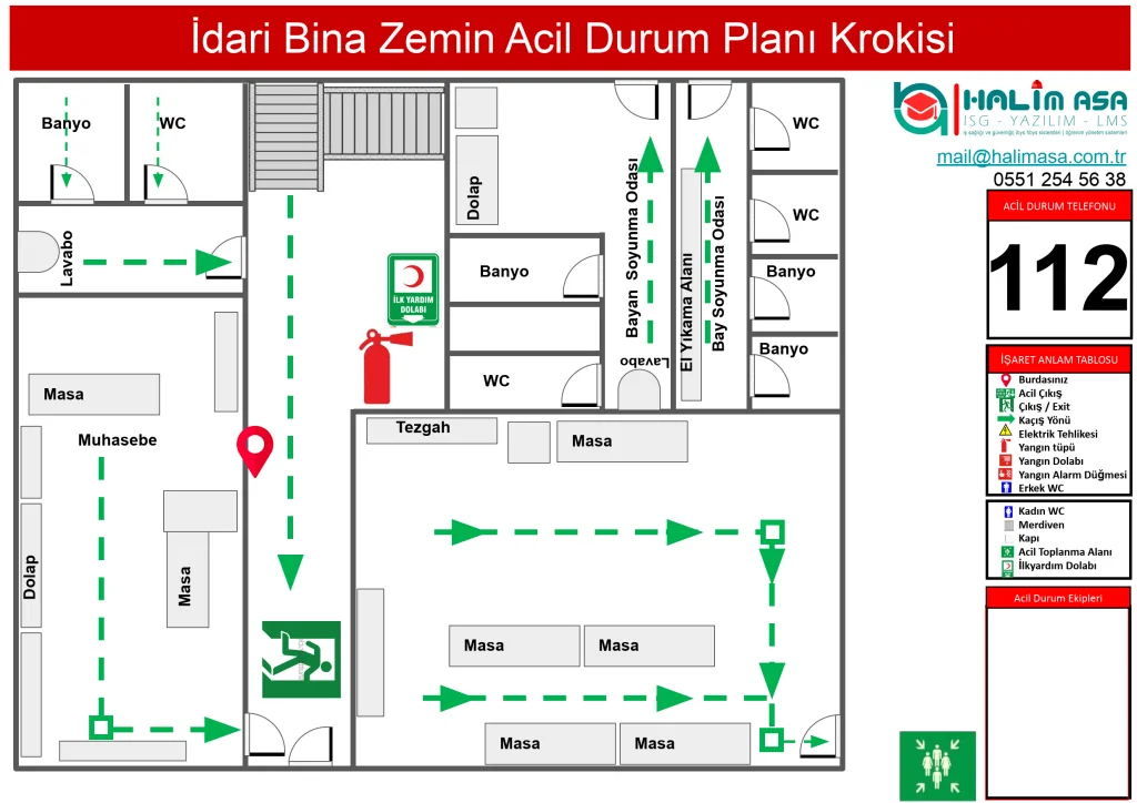 acil durum krokisi, yangın krokisi zemin kat uygulaması